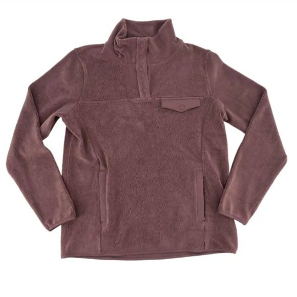 Brown Fleece Snap Button Pullover XXL Pocket Long Sleeve Sweatshirt - Picture 4 of 4